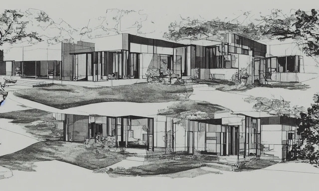 Image similar to detailed blueprint for a 3bd 2ba house, 1959, architectural plan