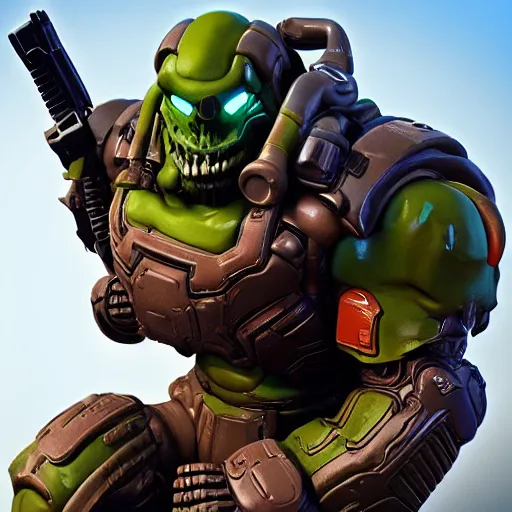 Image similar to doom guy in fornite, intricate, smooth detailed, marine armor, fornite theme