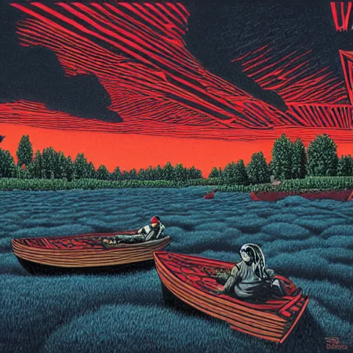 Prompt: Red ominous clouds by Rob Gonsalves and Mark Riddick