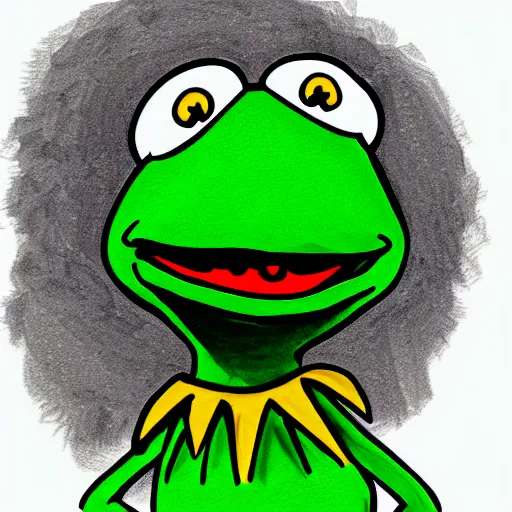 Prompt: caricature drawing of Kermit the frog