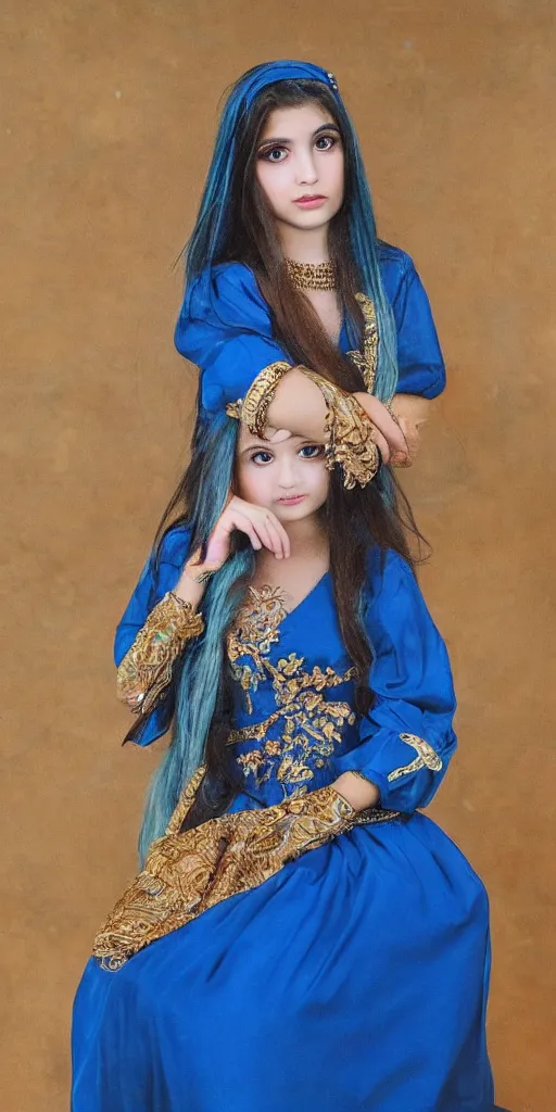 Image similar to A photo of a beautiful young persian princess in a blue dress