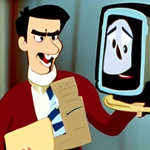 Prompt: “a still of Nathan Fielder in The Brave Little Toaster”