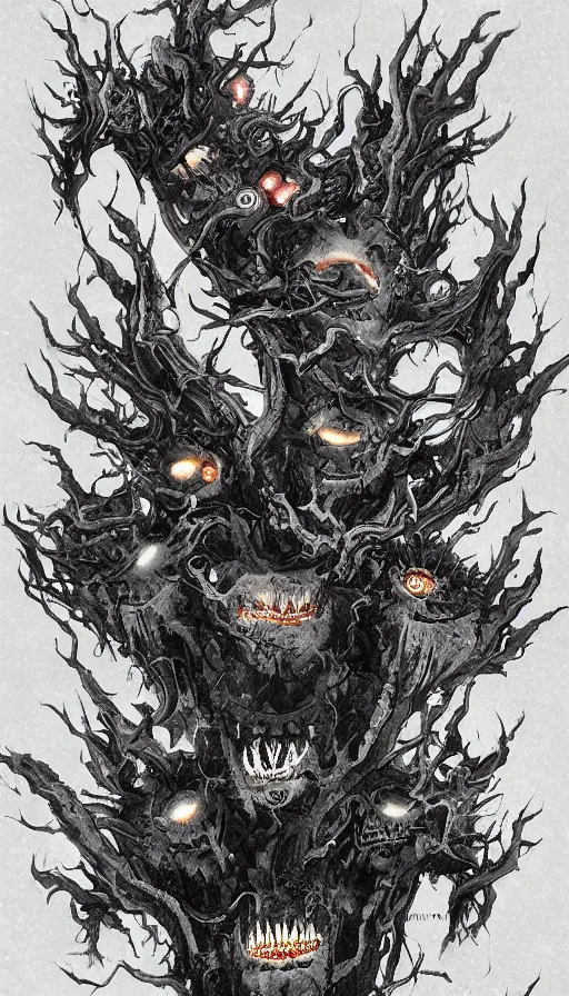 Prompt: a storm vortex made of many demonic eyes and teeth, by qian xuan