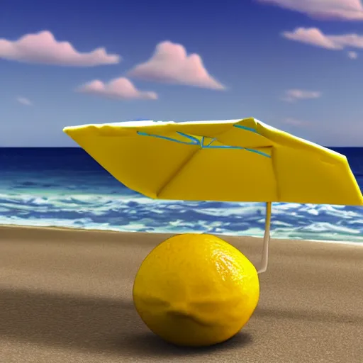 Prompt: Pixar render of a lemon sitting in a beach chair wearing sunglasses at the beach, 4K, high octane