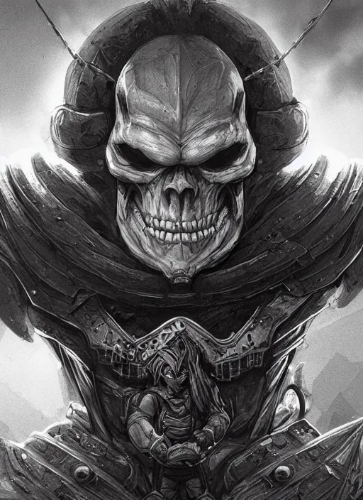 Image similar to portrait, skeletor, Dynamic lighting, cinematic, establishing shot, extremely high detail, martel, He-man, photo realistic, cinematic lighting, pen and ink, intricate line drawings, post processed, concept art, artstation, matte painting, style by Raphael Lacoste, Eddie Mendoza