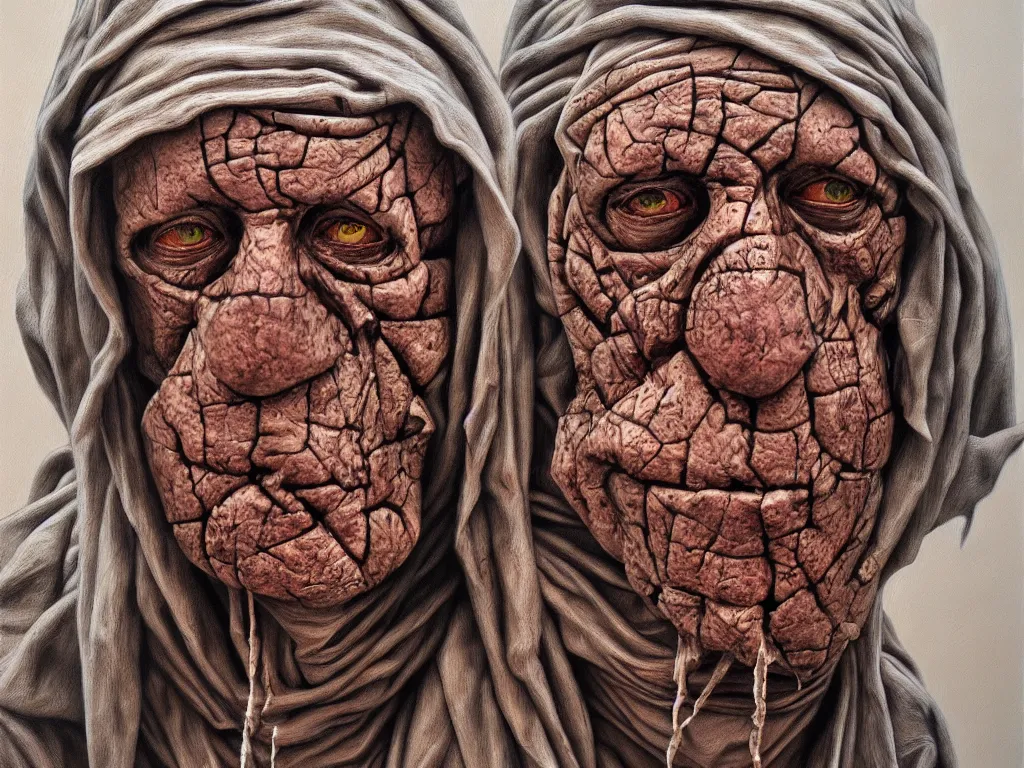 Image similar to leper messiah. by jordan persegati, hyperrealistic photorealism acrylic on canvas