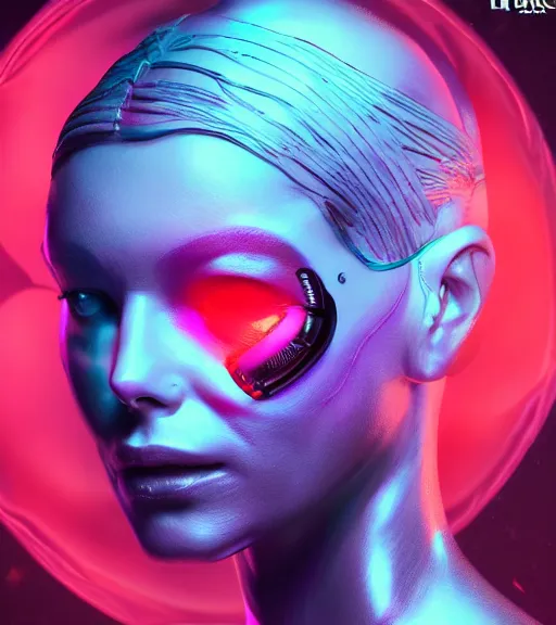 Prompt: synthwave biopunk cyborg girl portrait with implants detailed rendering realistic photo cinematic 3d hd key visual official media with frank Miller Alex Ross giger style trending