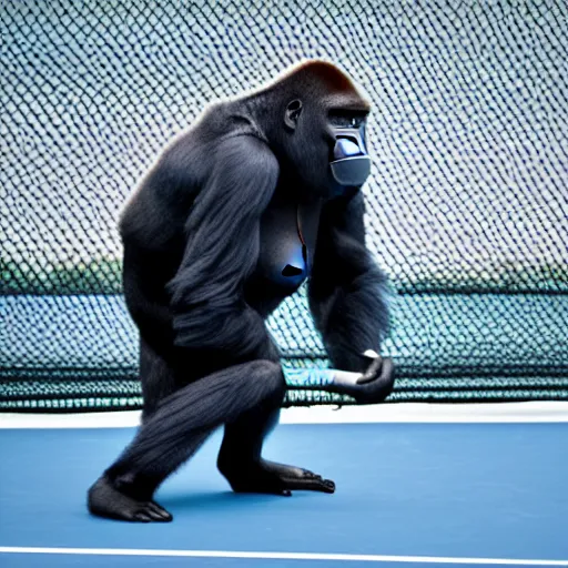 Image similar to photo of gorilla playing tennis