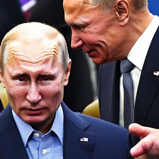 Image similar to biden and putin are in big pain while handshacking each other