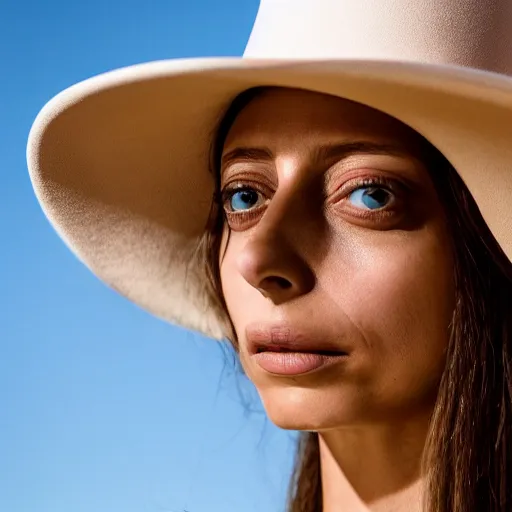 Image similar to beautiful close - up shot of angela sarafyan as clementine in westworld who looks into the distance, beautiful natural light, golden hour, focus on her face, photorealistic, fujifilm x - pro 2, by annie leibowitz