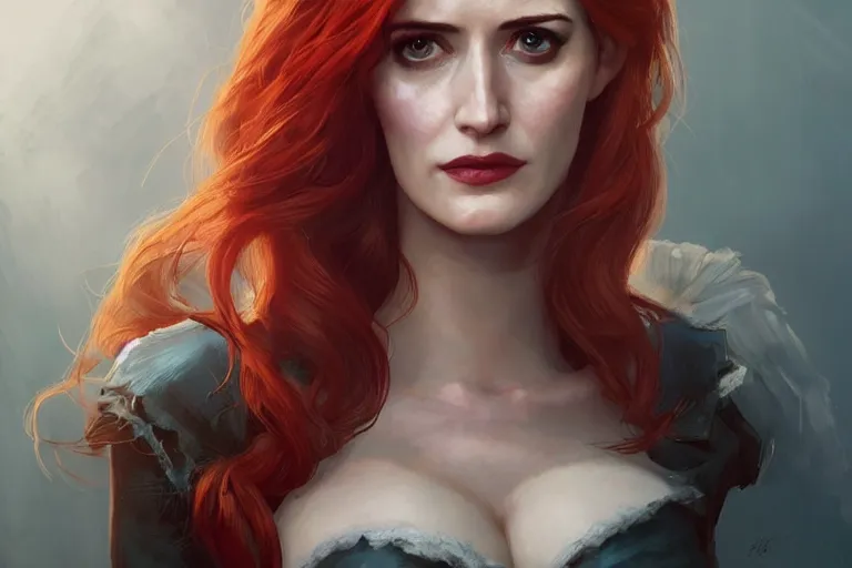 Prompt: A portrait of Eva Green as Triss from the Witcher in her alternative outfit Game by Ruan Jia and Mandy Jurgens and Artgerm and william-adolphe bouguerea, highly detailed, trending on artstation, award winning, H 768