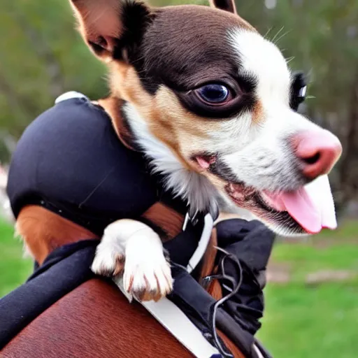 Prompt: chihuahua riding a horse