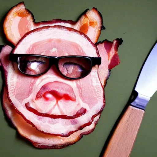 Prompt: bacon in the shape of kevin bacon