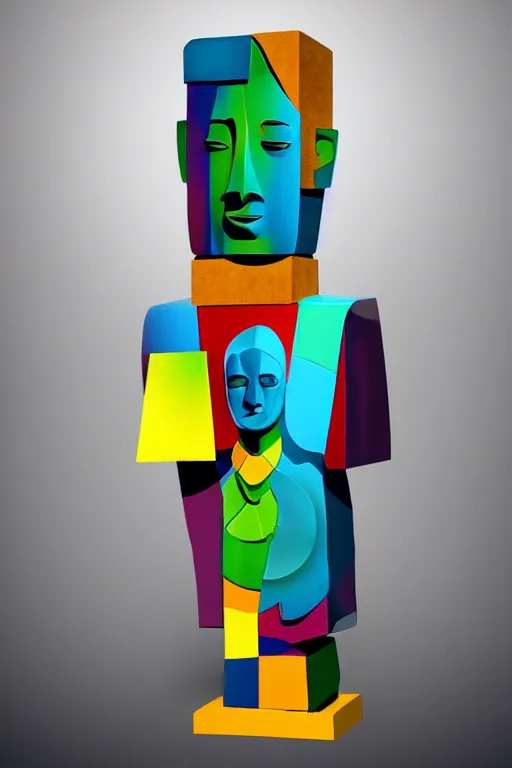 Image similar to cubist moai statue cutout digital illustration cartoon colorful beeple