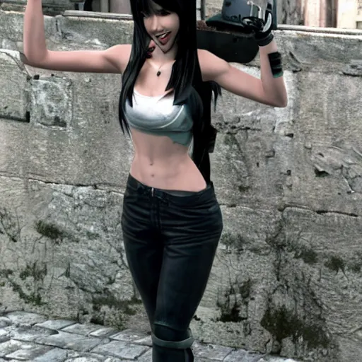 Prompt: Tifa Lockhart from Final Fantasy VII Remake (2020) laughing in Italy