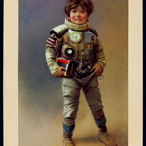 Image similar to (((((portrait of boy dressed as retro space explorer in an actionpose . muted colors.))))) by Jean-Baptiste Monge !!!!!!!!!!!!!!!!!!!!!!!!!!!