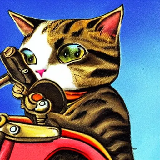 Image similar to A cat riding a motorcycle