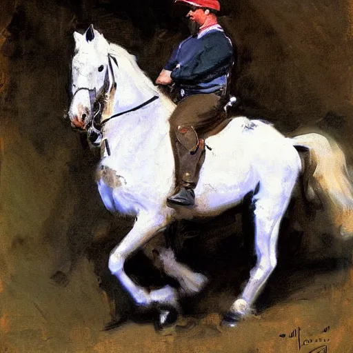 Prompt: painting joe rogan riding a horse, John Singer Sargent style