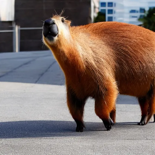 Image similar to an antropomorphic capybara wearing a suit