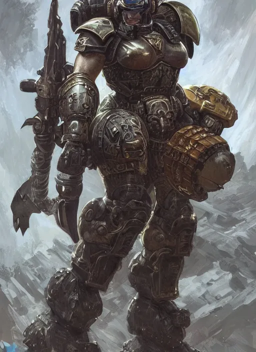 Image similar to very muscled Amazon space marine as a ruggedly mean looking heroine, intricate, elegant, highly detailed, centered, digital painting, artstation, concept art, smooth, sharp focus, illustration, art by artgerm and donato giancola and Joseph Christian Leyendecker, WLOP