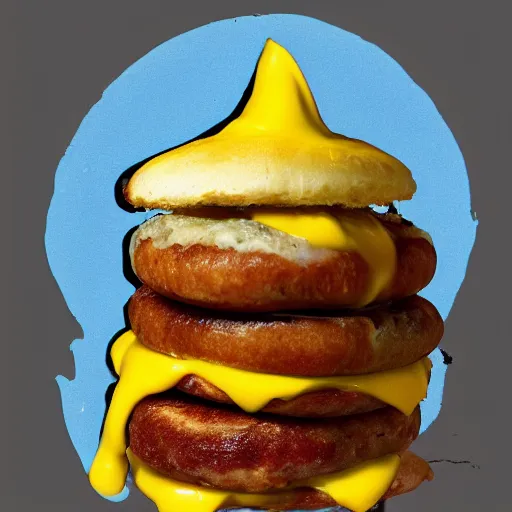 Prompt: a sausage egg and cheese mcmuffin, in the style of andy warhol