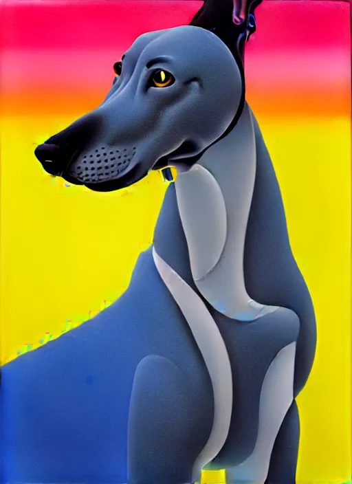 Image similar to greyhound by shusei nagaoka, kaws, david rudnick, airbrush on canvas, pastell colours, cell shaded, 8 k