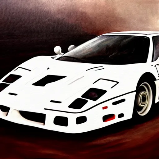 Image similar to a oil painting of a front view ferrari f - 4 0 in white background, cinematic, epic composition, hd, digital painting, digital art, masterpiece, award - winning