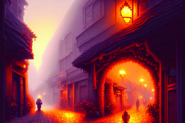 Image similar to a city street in athas under the dark sun, beautiful detailed pixelart by albertov, intricate details, beautiful, dithered gradients, volumetric lighting, cgsociety, artstation, 2 d, smooth, sharp, focus, illustration, art by artgerm, by greg rutkowski, by dan mumford