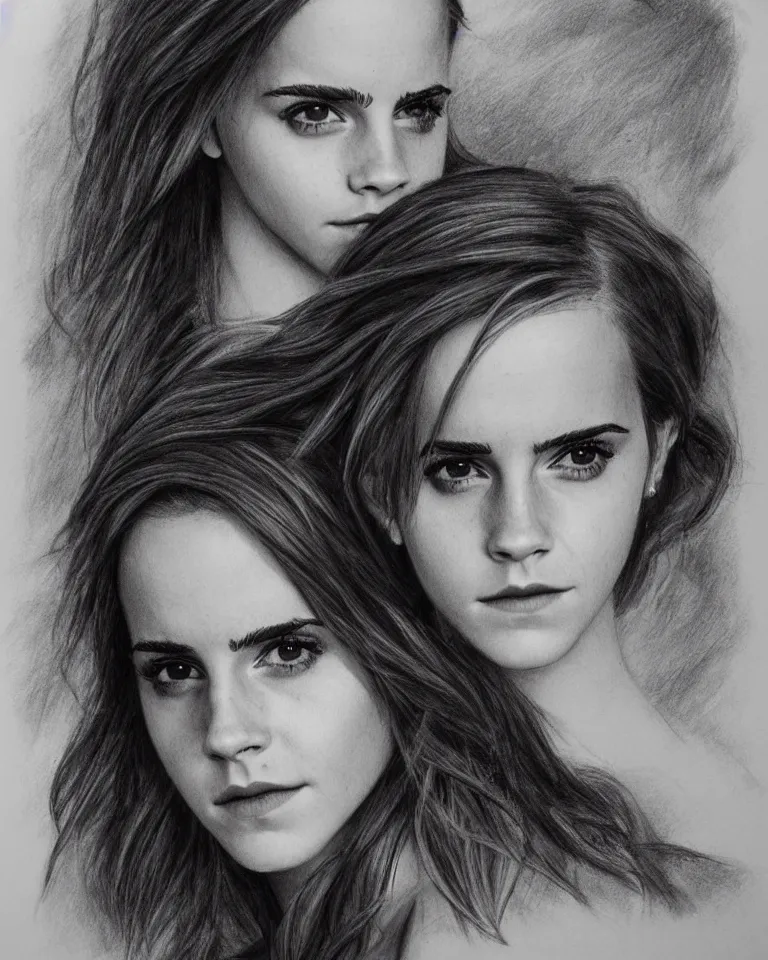 Image similar to emma watson, charcoal drawing, highly detailed