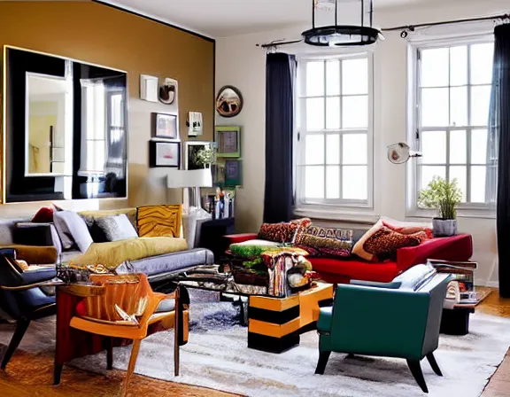 Image similar to apartment designed by nate berkus, rich royal colors