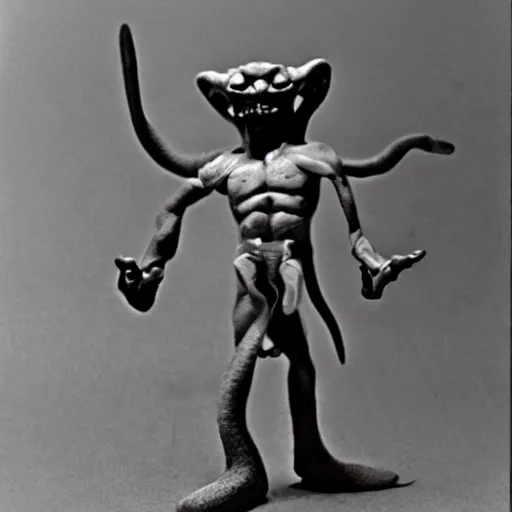 Prompt: demon, photo from the 70s, stop motion, claymation