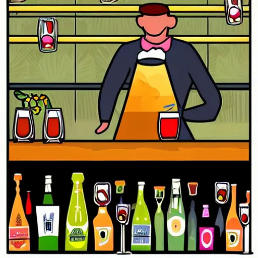 Prompt: Colorful illustration of Two humanoid parrot bartender behind bar. One of them is pouring a beer. Digital art