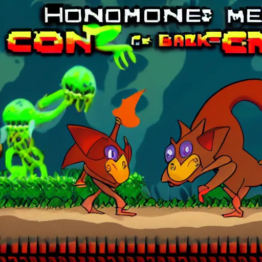 Image similar to a video game were you battle creatures called honkemonk