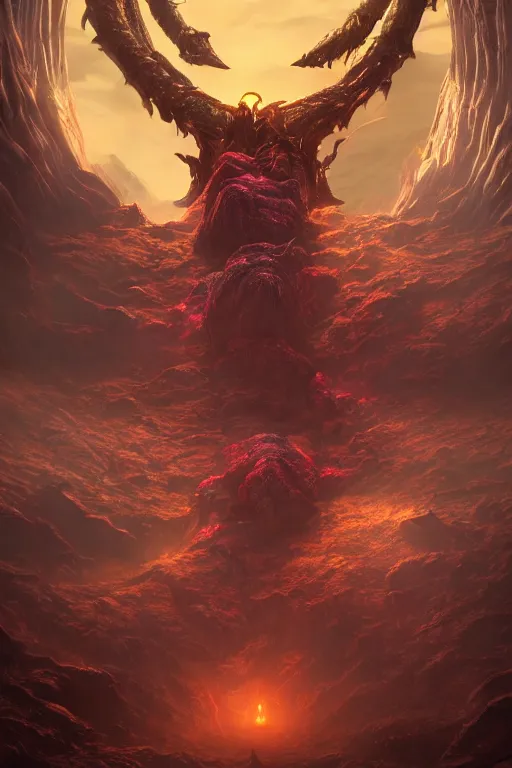 Image similar to an ultra detailed 3 d render of grimace as an elden ring boss, epic anime fantasy, 8 k, in the style of a fantasy metal album cover and magic the gathering, volumetric lighting, smooth, highly detailed, digital illustration, octane render, art by albert bierstadt and greg rutkowsi, artstation