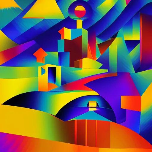 Image similar to a beautiful landscape in a Cubo-Futurism style, digital art