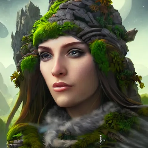 Image similar to portrait of a futuristic druid in a natural scene. beautiful and very detailed digital art. high quality render. trending on artstation.