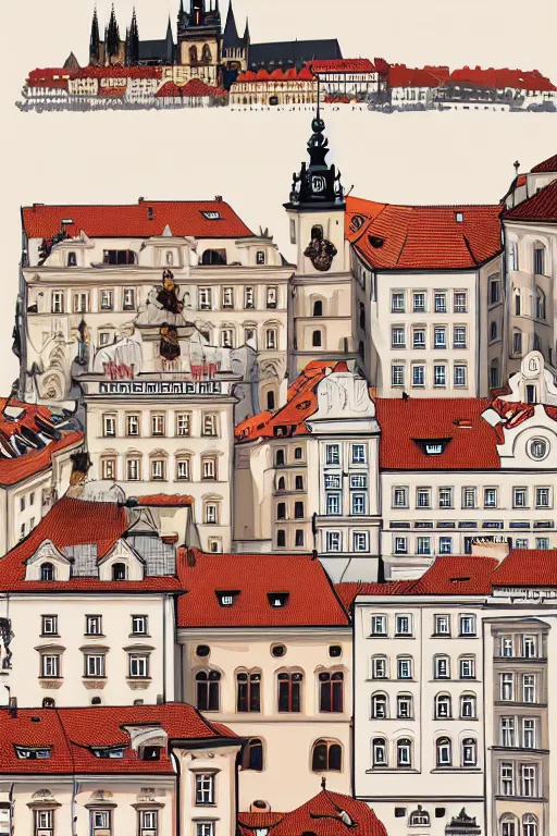 Image similar to prague, illustration, in the style of katinka reinke