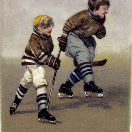 Prompt: ( ( ( ( ( 1 9 5 0 s kids playing hockey on a sunny winter. muted colors. ) ) ) ) ) by jean - baptiste monge!!!!!!!!!!!!!!!!!!!!!!!!!!!