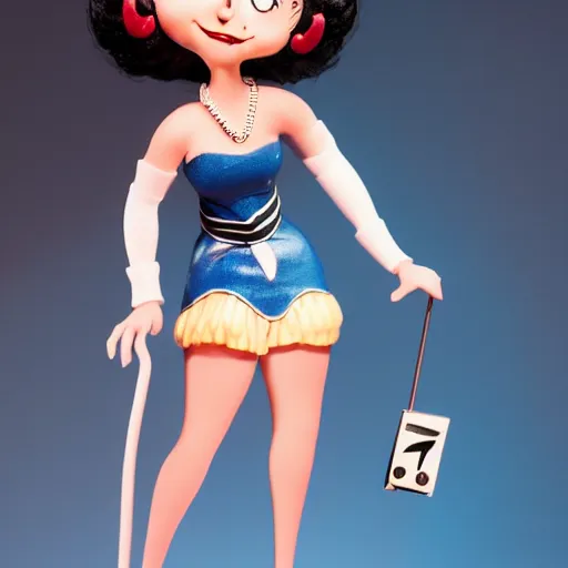 Image similar to betty boop, animated cartoon character created by max fleischer, grim natwick. highly detailed and intricate, soft box lighting, hdr 8 k