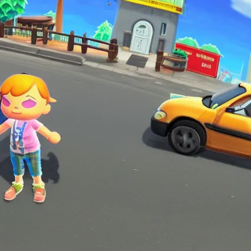 Image similar to screenshot of carjacking on skid row in animal crossing