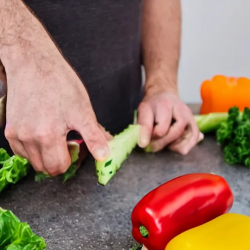 Image similar to first person view, pov, 9 0 degrees fov, me cutting vegetables