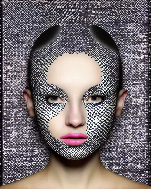 Image similar to a beautiful female face made of illusory motion dazzle camouflage perlin noise optical illusion