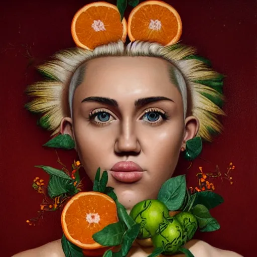 Prompt: portrait of miley citrus by giuseppe arcimboldo and artgerm and greg rutkowski