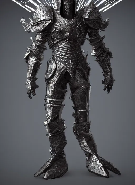 Image similar to full body digital painting of a futuristic dark king seraphim knight, in a pearl armor magicpunk chrome body sculpted intricate armor. big medium small details, reflect 8 k uhd, unreal engine, octane render in the artstyle of finnian macmanus, john park and greg rutkowski