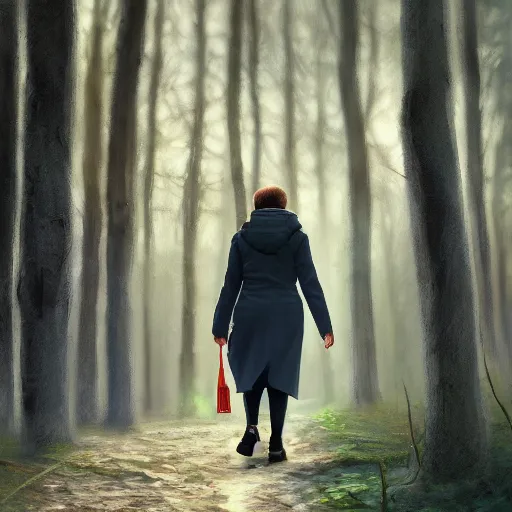 Image similar to close - up shot of supreme court justice elena kagan going for a walk in the woods, digital art by ruan jia and mandy jurgens and artgerm, highly detailed, trending on artstation, award winning