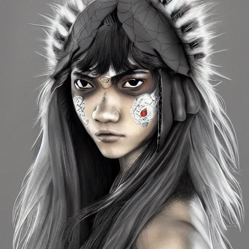 Image similar to “Zendaya, Mononoke-hime, fantasy, photorealistic, concept Art, ultra detailed portrait, 4k resolution”