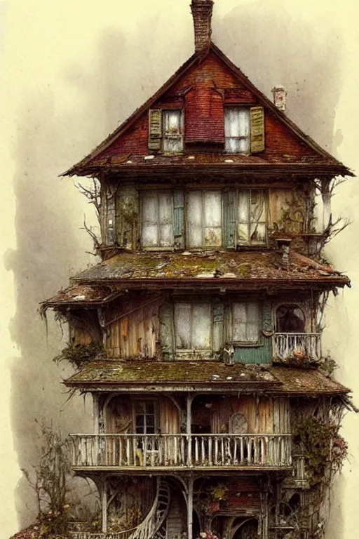 Prompt: (((((a multistory ramshackle fairytale house))))) by Jean-Baptiste Monge!!!!!!!!!!!!!!!!!!!!!!!!!!!