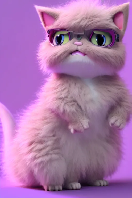 Image similar to high quality 3 d render hyperrealist very cute pastel fluffy! grumpy gargoyle cat hybrid, vray smooth, in the style of detective pikachu, hannah yata charlie immer, dramatic pink light, low angle, uhd 8 k, sharp focus