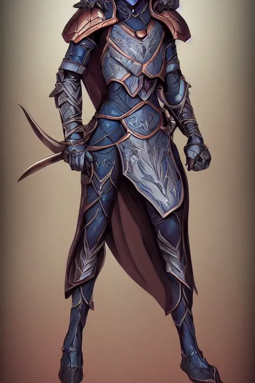 Prompt: a drow wearing copper armour, highly detailed, digital art, sharp focus, trending on art station, d & d, anime art style
