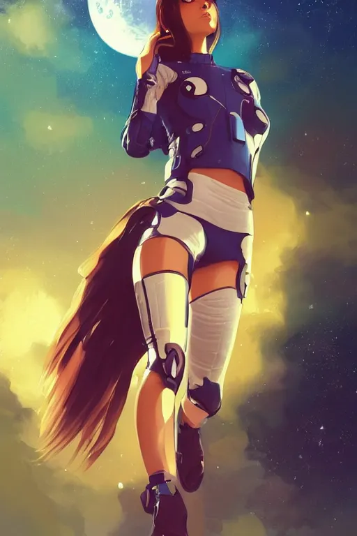 Prompt: ! dream a girl in a spacesuit, full shot, fine - face, realistic shaded perfect body, fine details. night setting. very anime style. realistic shaded lighting poster by ilya kuvshinov katsuhiro, magali villeneuve, artgerm, jeremy lipkin and michael garmash, rob rey and kentaro miura style, trending on art station